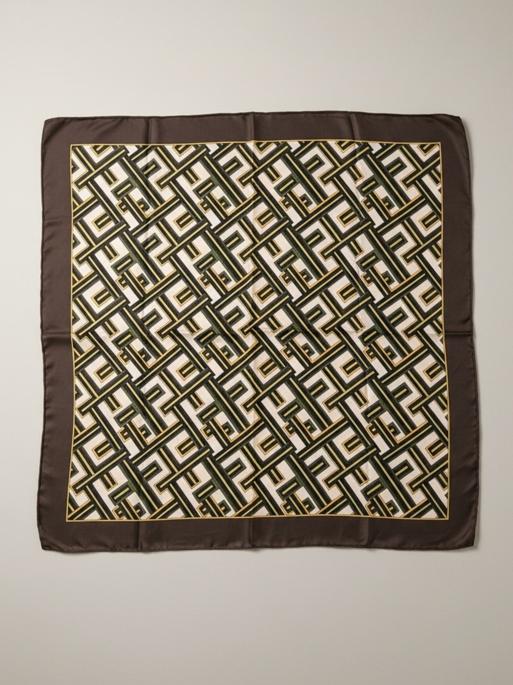 Ann Taylor LOFT Silk Scarf Green Brown Geometric Print Lightweight Square - Picture 2 of 8